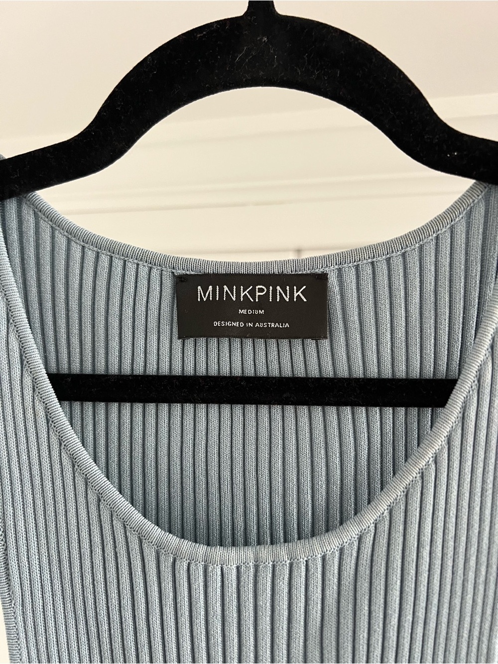 MINKPINK Dusty Blue Ribbed Scoop Neck Sweater